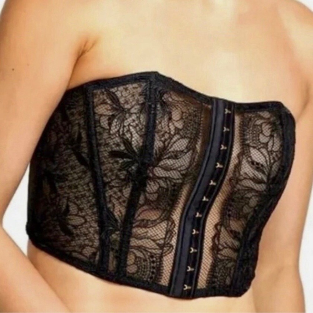 Victoria Secret Sheer Lace Corset Bustier Boning Very Sexy Top Womens L NWT $85